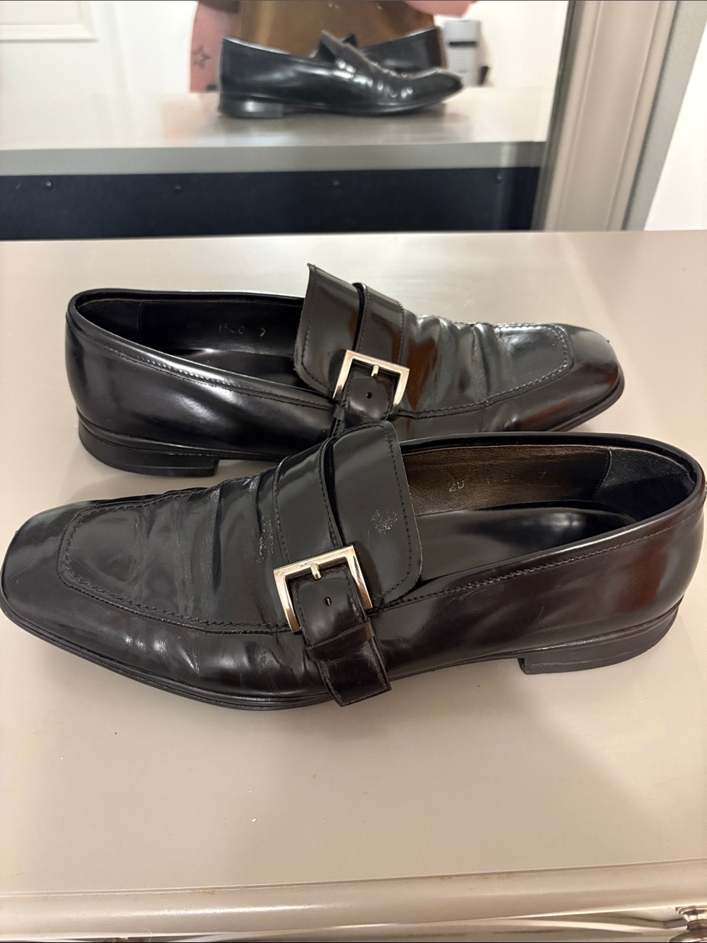 Men's Prada Black Leather Buckle Loafers